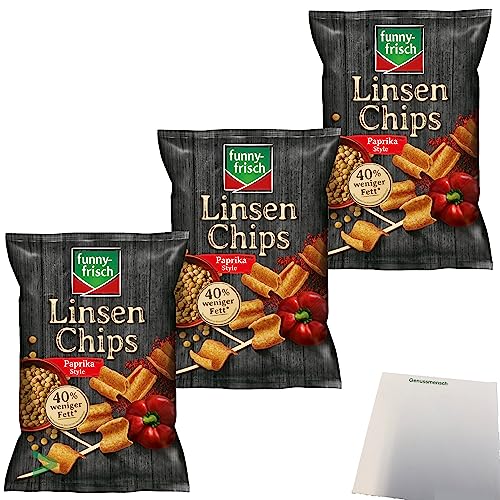 Funny Frisch Linsen Chips Paprika Style mit pflanzlichem Protein 3er Pack (3x90g) + usy Block