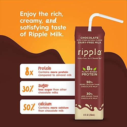 Ripple Non-Dairy Milk, Variety Pack | Vegan Milk With 8G Pea Protein | Shelf Stable Single Serve Cartons | On-The-Go | Non-Gmo, Plant Based, Gluten Free | 8 Oz, 12 Pack #TOP3