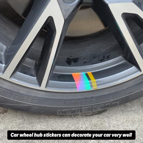 Image of Mandark 12PCS Car Wheel Rims Decal Stripes, Reflective Vehicle Tire Rim Stickers for 18-21 Inch Wheels, Safety Auto Exterior Hash Stripe Sticker Decoration, Universal for SUV, Truck, RV (Laser Silver)