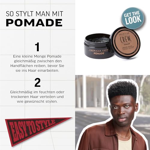Foto von AMERICAN CREW – Pomade, 85 g, Stylingprodukt für Männer, Haarprodukt mit mittlerem Halt, Haarpomade auf Wasserbasis, optimal für glatte Frisuren mit viel Glanz