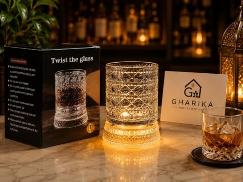 Image of Crystal Pattern LED Spinning Whiskey Glass (Pack of 2)