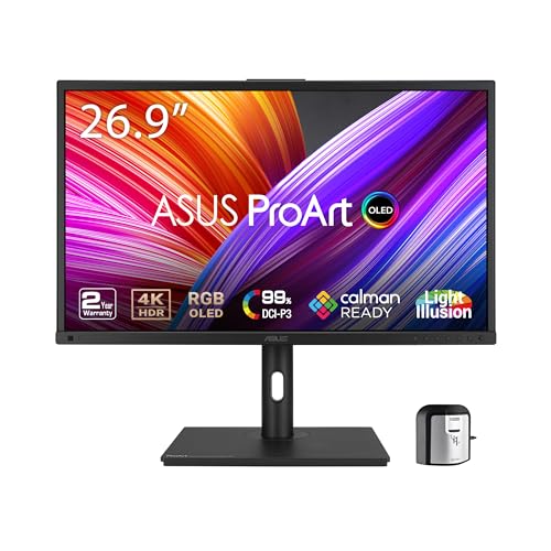 ASUS Monitor profissional ProArt Display 27 polegadas 4K HDR RGB OLED (PA27DCE-K) - UHD (3840 x 2160), 99% DCI-P3, HLG, ΔE  1, USB-C PD 80W, Calibração de hardware, Calman Ready, X-rite i1 Display