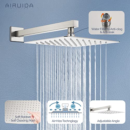 Airuida Shower System With Tub Spout Brushed Nickel Tub And Shower Faucet Combo 3 Function Tub Shower Faucet Set 10 Inch Wall Mount Rainfall Showerhead And Handheld Rough-In Valve Included #TOP4
