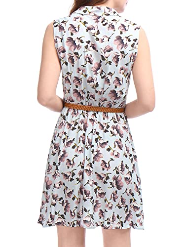 Image of Allegra K Women's Floral Printed Half Placket Above Knee Summer Sleeveless Belted Dress