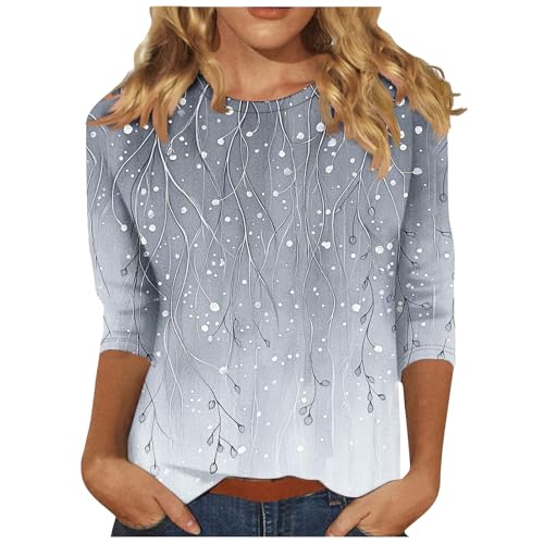 Image of 3 /4 Sleeve Tshirts Shirts for Women Vintage Flowers T Shirt Crew Neck Going Out Tops Elbow Length Sleeve Tops