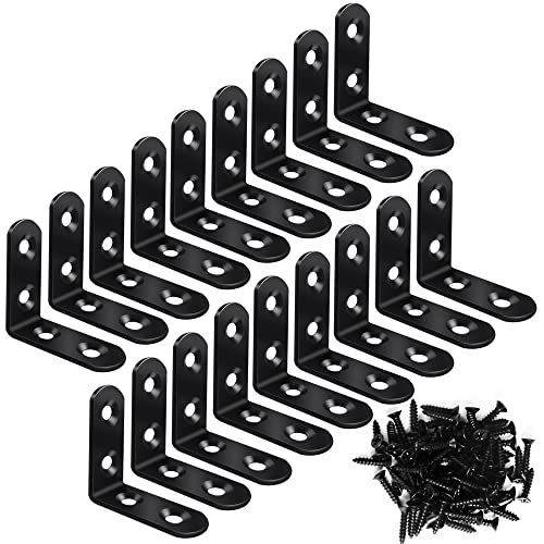 SEANSDA 18PCS L Bracket Corner Brace, Stainless Steel Corner Brackets, Black 90 Degree Right Angle Bracket, Metal L Brackets for Wood Shelves Furniture Cabinet with 72PCS Screws (40mmx40mm)