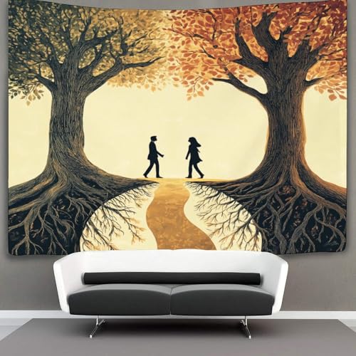 Tapisserie deux arbres kaiyun symbole de relation équilibrée en tissu
