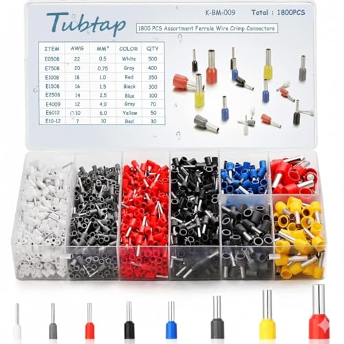 Image of 1800PCS Wire Ferrules Kit Multi-functional Assorted Insulated Electrical Wire Connectors Wire Crimp Terminals Assortment Set Wire Connector Crimp Terminal (1800pcs, Multicolor)