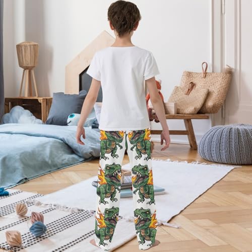 Boy's Pants Fire Dinosaur Green Jogger Pants Elastic Waist Long Bottoms Trousers with Pockets 6-14 Years3