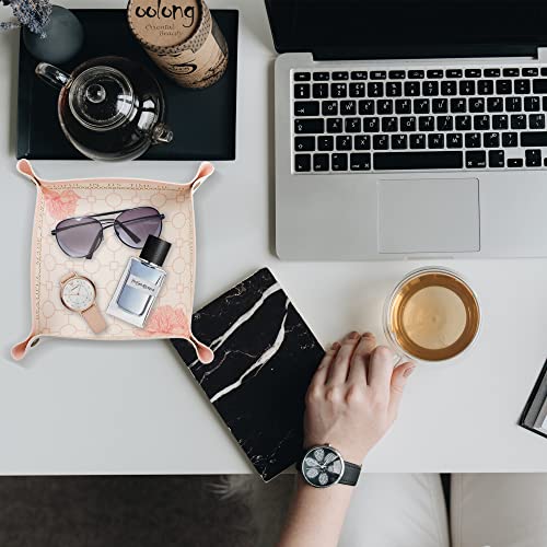 Pottiis 2 Pack Leather Valet Tray Organizer, Decorative Folding Travel Organizer,Jewelry Tray, For Travel, Home Or Office | Plain Weave, Double Complexion (Pink Flower) #TOP5