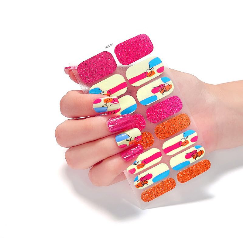 secret lives Secret Lives® Nail Sticker -Glittery Pink and Orange Combo - Includes: Nail File, prep pad, & Cuticle Stick.-picture-4