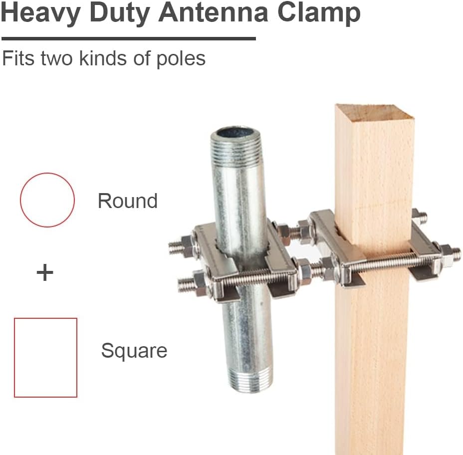 2 Pack Double Antenna Mast Clamp V Jaw Block 304 Stainless Steel TV Double Antenna Pole Holder Heavy Duty Pole to Pole Mounting Hardware Kit Bracket Holder for TV Ham, Flag Post, Umbrella, Parasols
