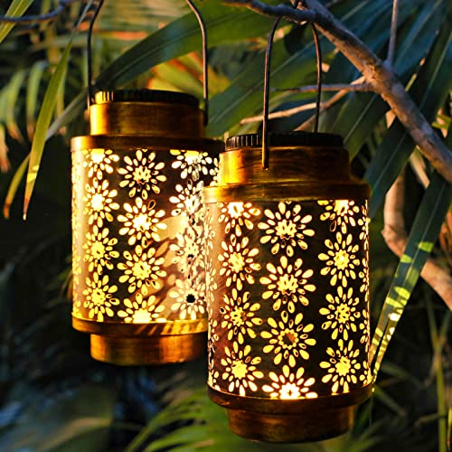 2 Pack Solar Lanterns Outdoor Hanging Retro Metal Landscape Lighting For Patio Yard #TOP4
