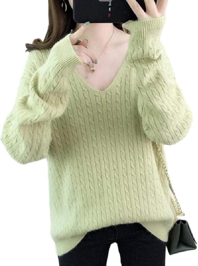 Amazon ジェイフリー レディース ニット セーター ｖネック トップス ゆったり おしゃれ かわいい シンプル プルオーバー カジュアル 春秋冬 無地 7カラー ライトグリーン 淡い緑色 ｆ フリーサイズ セーター 通販