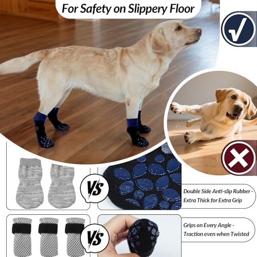 Image of ROZKITCH 2 Pairs Small Dog Socks, Soft Paw Protectors Dog Stop Licking Paws Anti Slip Socks Bandages for Paws Winter Warm Paw Covers to Stop Licking Pomeranian, Miniature Dachshund, Maltese Blue S