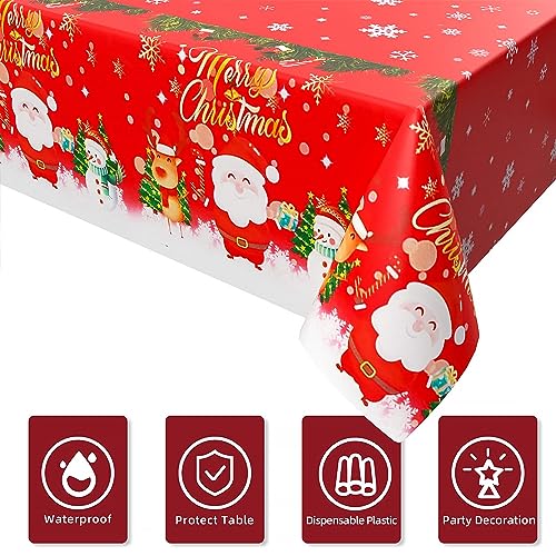 BOFYTR Christmas Table Cloth, Decoration Red Tablecloth with Santa and Snowman - Image 2