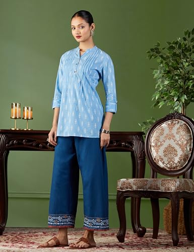 Image of BIBA Cotton Blend Solid Straight Casual Palazzos