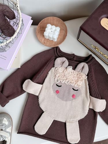 Image of Handmade Kids Knit Sweater - Cute Lamb Design, Warm Toddler Pullover, Soft Blend for Boys Girls, Fall Winter Toddler Jumper (US, Age, 3 Years, 4 Years, Brown)