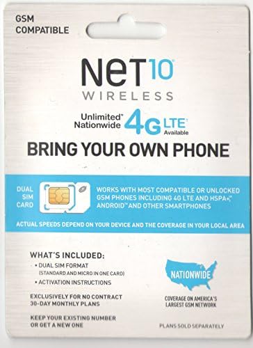 Net 10 Activation kit - for gsm phones and smartphones for unlocked / ATT AT&T