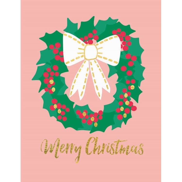 Holly Wreath and Bow Xmas Greeting Card