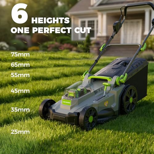 Image of 17 inch Cordless Lawn Mower, 40V Electric Lawnmower for Garden /Patio /Yard /Lawn | 2 x 20V 4.0Ah Battery, 17 inch Cutting Width, 6 Adjustable Height, 50L Grass Bag, Bagging Mode&Mulching Mode