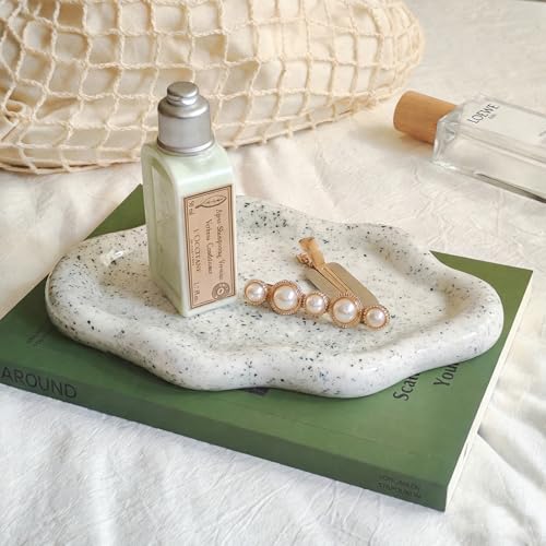 Image of Jewelry Dish Trinket Tray for Women, Ring Dish Holder, Unique Cloud Shape Ceramic Plate Cute Things Vanity Aesthetic Room Decor Mother's Day Birthday Gifts (Marble Green)