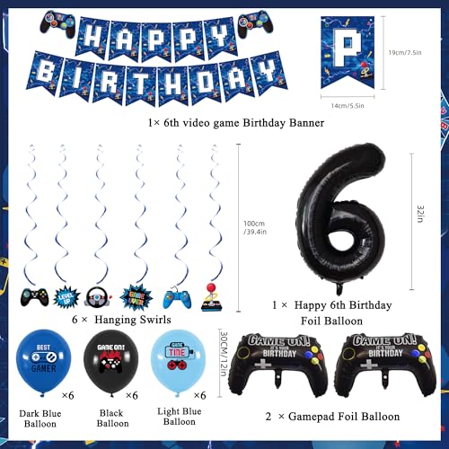 Image of Vlipoeasn Blue 6th Birthday Decorations for Boys, Video Game Level 6 Banner Backdrop Hanging Swirls for 6th Birthday Party, Gamer 6 Years Old Party Supplies