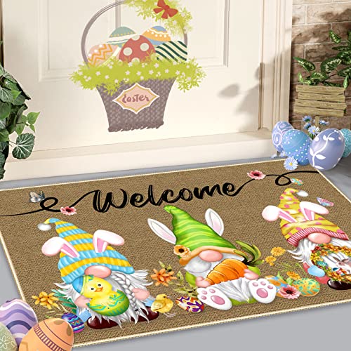 Image of TREWAVE Easter Decorative Doormat, Easter Gnome Door Mat, Non Slip Rubber Backing Doormat Decoration for Outdoor Indoor, Entrance, Spring Floor Mat, 29 x 17 Inch