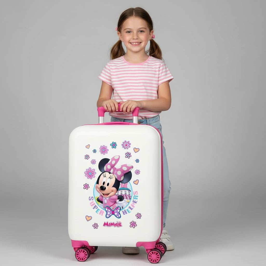Joumma Disney Minnie Helpers Valigia Cabina, Valigia per bambini, realizzata in ABS, materiale resistente, quattro ruote doppie a rotazione multidirezionale, chiusura a combinazione laterale, bianco,