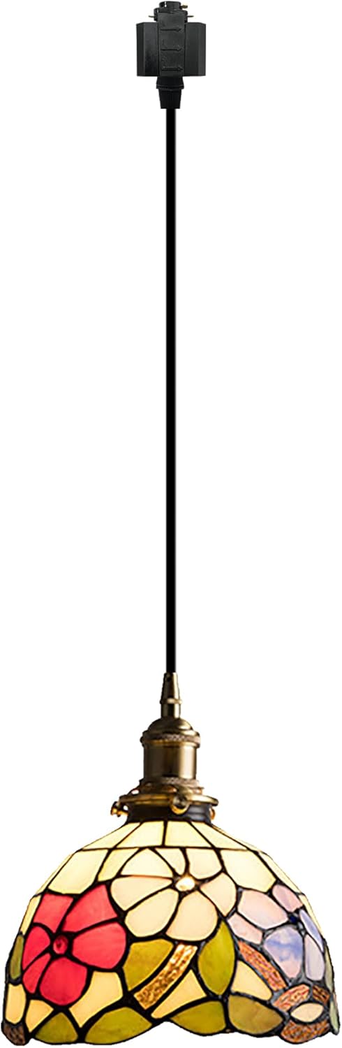 Kiven H-Type Track Lighting Pendants,Antiqued h Track Pendant Lights with Art Glass Lampshade,Tiffany Decorative Track Lighting Fixture for Kitchen Hallway Restaurant Island Lighting(1-Light)