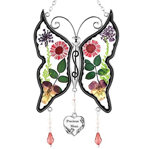 Ky&Bosam Mom Butterfly Suncatcher With Pressed Flower Wings Mom Happy Mother's Day Butterfly Stain Glass Catchers Wind Chime Ornament Charm With Metal Heart Gifts For Mom Birthday… #TOP2