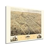 HISTORIX Vintage 1868 Elyria Ohio Map Poster - 18x24 Inch Vintage Map of Elyria Wall Art - Old Bird's Eye View of Elyria Lorain County Ohio Wall Map