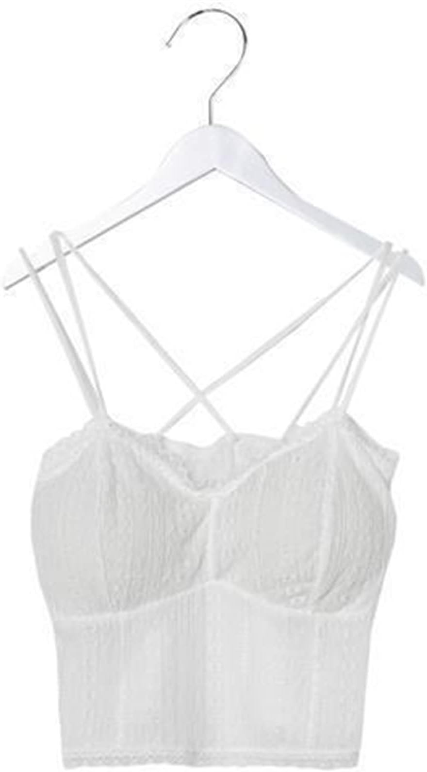 HOBTECLadiespajamas Women Lace Design Summer All-match Cropped Pure Color Soft Holiday Lady Beach Basic Padded Camisole (Color : White)