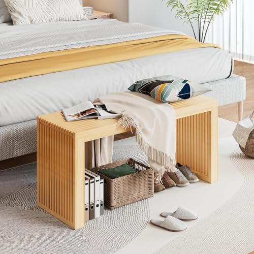 Image of APRTAT Bamboo Dining Bench 35 Inch Indoor Wooden Shoe Benches for Entryway