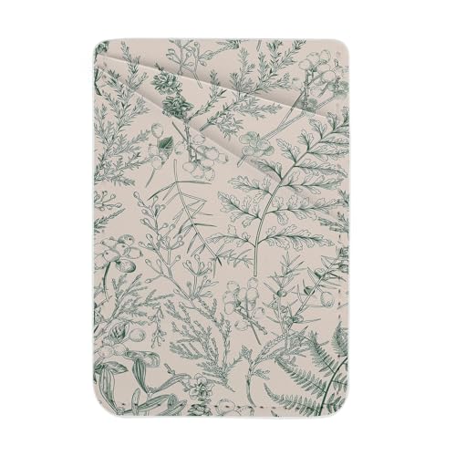 Tarjetero de piel sintética para la parte posterior del teléfono verde floral con ranuras