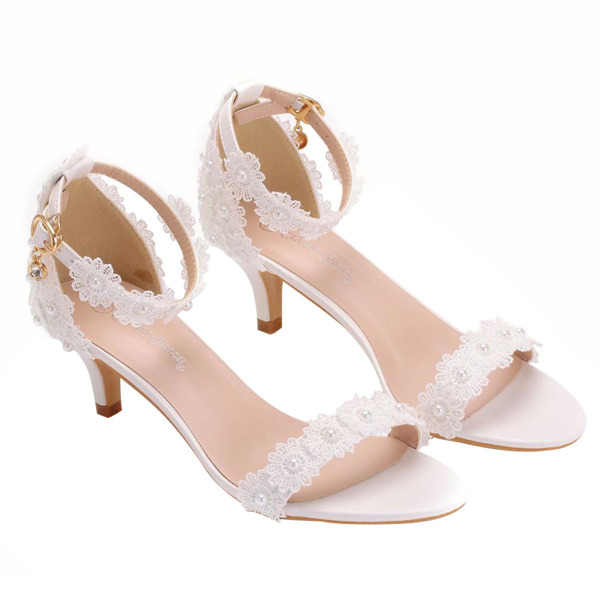 Chaussures de cérémonie raffinées blanches en dentelle romantique - 8