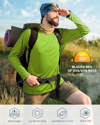 Image of Roadbox Mens UPF 50+ UV Sun Protection Shirts Outdoor Long Sleeve SPF Rash Guard for Fishing Hiking Swimming Running