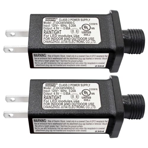4.5V 0.6A 2PCS Replacement LED Transformer Class 2 Power Supply Adapter Ip44 LED Light Controller Low Voltage Transformer for Christmas String Light Inflatable Decorations (4.5V2.7W 2PCS)