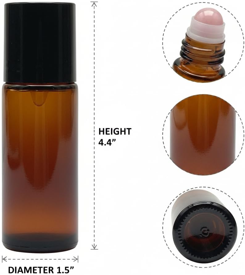 1.7oz Amber Glass Roll On Bottles with Jade Roller Balls | Leak-Resistant Design for Essential Oils, Perfume & DIY Deodorant | Refillable, Includes Funnel & Opener (Pink, 50, Milliliters)