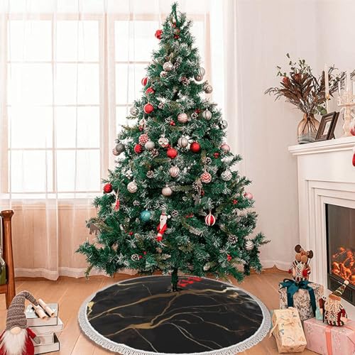 Jupe de sapin de Noël imperméable à pampilles marbre rustique chic