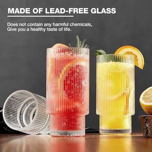 Image of criterion Ribbed Glass 300ml Rigid Drinking Glasses for Cocktail, Whiskey, Water, Juice, Iced Coffee Bar Accessories,Smoothies, Vintage Glassware (6)