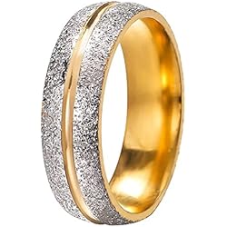 NUNCAD Anillo de Compromiso de Acero Inoxidable para Hombres y Mujeres, Anillo de Boda Pulido con Chorro de Arena Chapada en Oro, Anillo de Pareja Banda Aniversario, Talla 17