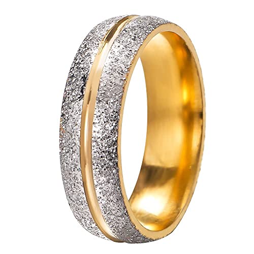 NUNCAD Anillos de Acero Inoxidable Chapado en Oro para Hombres y Mujeres, Anillo Arenado para Compromiso/Aniversario/Boda, Talla 14.5