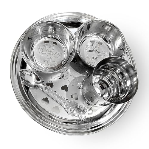 Image of KC Stainless Steel Baby Dinner Set with Plate, Bowl, Glass and Spoon Set of 5