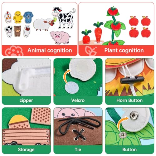 Image of PATPAT Farm Toddler Busy Board, Montessori Toys for Boys Girls 1 2 3 4 Year Old, Educational Quiet Activity Book with Knowledge with Life Skills, Toddlers Travel Toys for Airplane Car