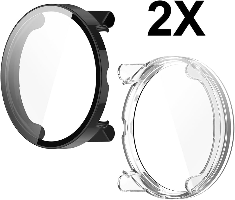 [2-Pack] Case with Tempered Glass Screen Protector Compatible for suunto Race s, 9H Hardness 360° All-Round Protective Ultra Thin Protective PC Case Black Transparent
