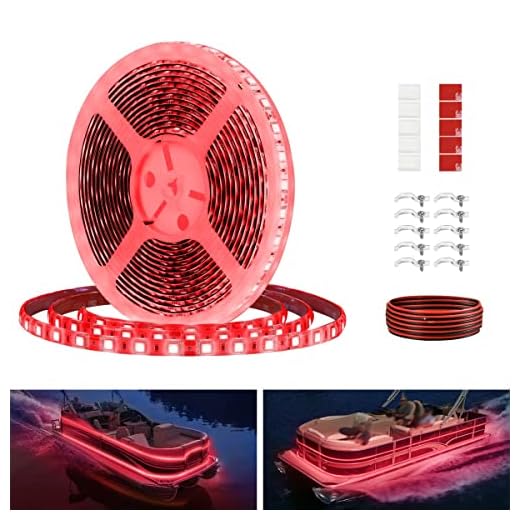 Vbakor Pontoon LED Strip Lights, 12V 5M/16.4FT Waterproof Marine LED Light Boat Interior Light, Boat Deck Light for Night Fishing, Ideal for Pontoon and Fishing Boat, Extension Cable Included (Red)