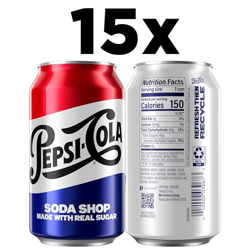 Image of Pepsi Made With Real Sugar, 12 Fl Oz (pack of 15)