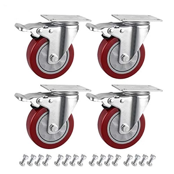 4Pcs Ruedas Giratorias para Muebles 100mm Ruedas Pivotantes con Freno (Capacidad de carga máxima 450 KG)
