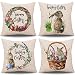 Whaline 4 Pieces Easter Pillow Case Rabbit Bunnies with Eggs Pillow Cover, Spring Season's Cotton Linen Sofa Bed Throw Cushion Cover Decoration (18" x 18")
